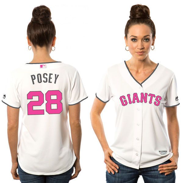 Women 2017 MLB San Francisco Giants #28 Buster Posey White Mothers Day Jerseys->->Women Jersey